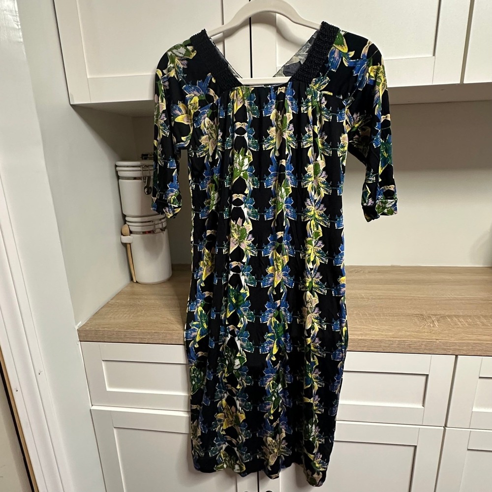M Missoni Sheath Dress Womens Floral Lily Black Knit Trim 3/4 Sleeve Designer XS - Picture 1 of 7